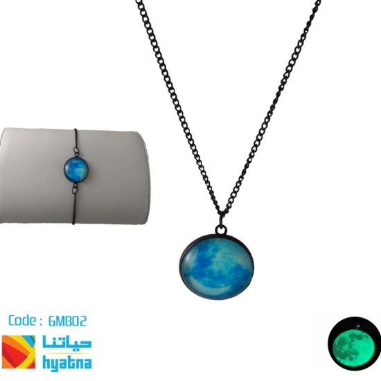 Glowing Moon Necklace And Bracelet - Black