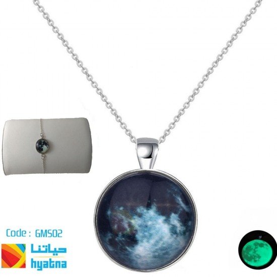 Glowing Moon Necklace And Bracelet - Silver Coated
