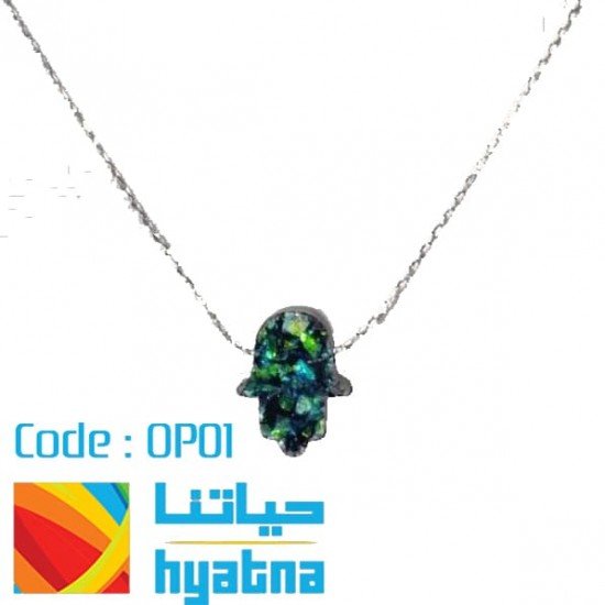 Opal Hamsa Luck Hand Necklace